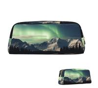 SDTYKHJ Federmäppchen, Motiv: Nord-Aurora-Nacht, große Bleistifttasche, tragbare Münztasche, ästhetische Kosmetiktasche, Leder, Make-up-Tasche, gold, One Size