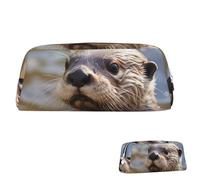 SDTYKHJ Federmäppchen, Motiv: Otter spielt im Wasser, großes Federmäppchen, tragbare Münztasche, ästhetische Kosmetiktasche, Leder, Make-up-Tasche, silber, Einheitsgröße
