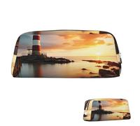 SDTYKHJ Federmäppchen, Motiv: Regenbögen, Leuchtturm, Meer, großes Federmäppchen, tragbar, Münztasche, ästhetische Kosmetiktasche, Leder, Make-up-Tasche, silber, Einheitsgröße