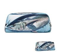 SDTYKHJ Federmäppchen, Motiv: Thunfisch, Thunnus, großes Federmäppchen, tragbar, Münztasche, ästhetische Kosmetiktasche, Leder, Make-up-Tasche, Gold, Einheitsgröße