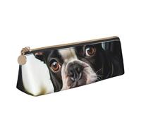 SDTYKHJ Federmäppchen, Motiv: Welpe, Hund, Boston Terrier, großes Federmäppchen, tragbare Münztasche, ästhetische Kosmetiktasche, Leder, Make-up-Tasche