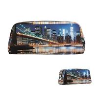 SDTYKHJ Federmäppchen New York Night Big Pencil Bag Tragbare Münztasche Ästhetische Kosmetiktasche Leder Make-up Tasche, Silber, One Size