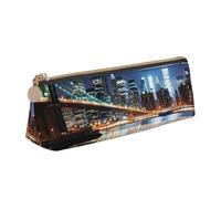 SDTYKHJ Federmäppchen New York Night Big Pencil Bag Tragbare Münztasche Ästhetische Kosmetiktasche Leder Make-up Tasche