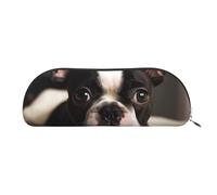 SDTYKHJ Federmäppchen, niedlicher Boston Terrier, großes Federmäppchen, tragbar, Münztasche, ästhetische Kosmetiktasche, Leder, Make-up-Tasche, silber, Einheitsgröße