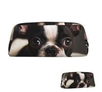 SDTYKHJ Federmäppchen, niedlicher Boston Terrier, großes Federmäppchen, tragbare Münztasche, ästhetische Kosmetiktasche, Leder, Make-up-Tasche, Gold, Einheitsgröße