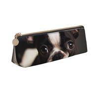 SDTYKHJ Federmäppchen, niedlicher Boston Terrier, großes Federmäppchen, tragbare Münztasche, ästhetische Kosmetiktasche, Leder, Make-up-Tasche
