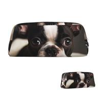 SDTYKHJ Federmäppchen, niedlicher Boston Terrier, großes Federmäppchen, tragbare Münztasche, ästhetische Kosmetiktasche, Leder, Make-up-Tasche, silber, Einheitsgröße
