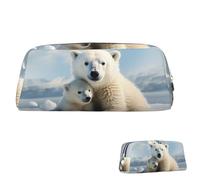 SDTYKHJ Federmäppchen, niedlicher Eisbär, groß, tragbar, Münztasche, ästhetische Kosmetiktasche, Leder, Make-up-Tasche, Silber, One Size