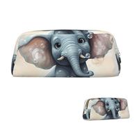 SDTYKHJ Federmäppchen, niedlicher Elefant, Spielblasen, große Bleistifttasche, tragbare Münztasche, ästhetische Kosmetiktasche, Leder, Make-up-Tasche, Gold, Einheitsgröße