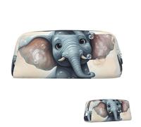 SDTYKHJ Federmäppchen, niedlicher Elefant, Spielblasen, große Bleistifttasche, tragbare Münztasche, ästhetische Kosmetiktasche, Leder, Make-up-Tasche, silber, Einheitsgröße