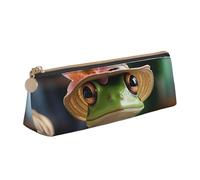 SDTYKHJ Federmäppchen, niedlicher Frosch im Hut, großes Federmäppchen, tragbare Münztasche, ästhetische Kosmetiktasche, Leder, Make-up-Tasche