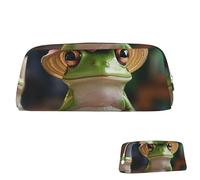 SDTYKHJ Federmäppchen, niedlicher Frosch im Hut, großes Federmäppchen, tragbare Münztasche, ästhetische Kosmetiktasche, Leder, Make-up-Tasche, silber, Einheitsgröße