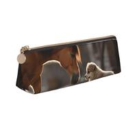 SDTYKHJ Federmäppchen, niedlicher Hund und Pferd, großes Federmäppchen, tragbar, Münztasche, ästhetische Kosmetiktasche, Leder, Make-up-Tasche