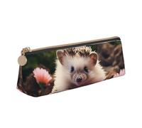 SDTYKHJ Federmäppchen, niedlicher Igel in Blumen, großes Federmäppchen, tragbare Münztasche, ästhetische Kosmetiktasche, Leder, Make-up-Tasche