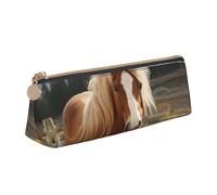 SDTYKHJ Federmäppchen, niedliches braunes Pferd, großes Federmäppchen, tragbar, Münztasche, ästhetische Kosmetiktasche, Leder, Make-up-Tasche