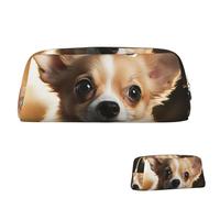 SDTYKHJ Federmäppchen, niedliches Chihuahua, großes Federmäppchen, tragbare Münztasche, ästhetische Kosmetiktasche, Leder, Make-up-Tasche