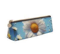 SDTYKHJ Federmäppchen, niedliches Gänseblümchen, großes Federmäppchen, tragbare Münztasche, ästhetische Kosmetiktasche, Leder, Make-up-Tasche