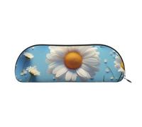 SDTYKHJ Federmäppchen, niedliches Gänseblümchen, großes Federmäppchen, tragbare Münztasche, ästhetische Kosmetiktasche, Leder, Make-up-Tasche, silber, Einheitsgröße