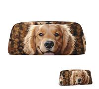 SDTYKHJ Federmäppchen, niedliches Golden Retriever, großes Federmäppchen, tragbare Münztasche, ästhetische Kosmetiktasche, Leder, Make-up-Tasche, Gold, Einheitsgröße