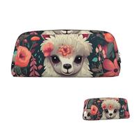 SDTYKHJ Federmäppchen, niedliches Lama-Blumenmuster, großes Federmäppchen, tragbar, Münztasche, ästhetische Kosmetiktasche, Leder, Make-up-Tasche, silber, Einheitsgröße