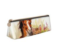 SDTYKHJ Federmäppchen, niedliches Pferd und Katze, großes Federmäppchen, tragbare Münztasche, ästhetische Kosmetiktasche, Leder, Make-up-Tasche