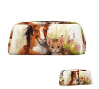 SDTYKHJ Federmäppchen, niedliches Pferd und Katze, großes Federmäppchen, tragbare Münztasche, ästhetische Kosmetiktasche, Leder, Make-up-Tasche, silber, Einheitsgröße