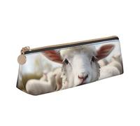 SDTYKHJ Federmäppchen, niedliches Schaf, Lamm, großes Federmäppchen, tragbar, Münztasche, ästhetische Kosmetiktasche, Leder, Make-up-Tasche