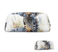 SDTYKHJ Federmäppchen, niedliches Zebra-Aquarell-Design, großes Federmäppchen, tragbar, Münztasche, ästhetische Kosmetiktasche, Leder, Make-up-Tasche, silber, Einheitsgröße