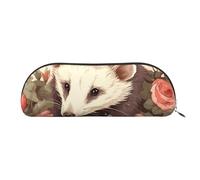 SDTYKHJ Federmäppchen Opossum und Rosen, großes Federmäppchen, tragbar, Münztasche, ästhetische Kosmetiktasche, Leder, Make-up-Tasche, silber, Einheitsgröße