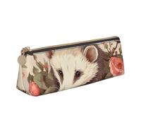 SDTYKHJ Federmäppchen Opossum und Rosen, großes Federmäppchen, tragbar, Münztasche, ästhetische Kosmetiktasche, Leder, Make-up-Tasche
