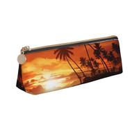 SDTYKHJ Federmäppchen, Palme, Sonnenuntergang, großes Federmäppchen, tragbare Münztasche, ästhetische Kosmetiktasche, Leder, Make-up-Tasche