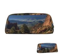 SDTYKHJ Federmäppchen Pikes Peak Colorado Big Pencil Bag Tragbare Münztasche Ästhetische Kosmetiktasche Leder Make-up Tasche, gold, One Size