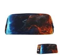 SDTYKHJ Federmäppchen Planet Ice and Fire Big Pencil Bag Portable Coin Pouch Ästhetische Kosmetiktasche Leder Make-up Tasche, silber, Einheitsgröße