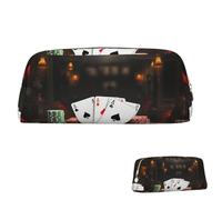 SDTYKHJ Federmäppchen, Pokerturnier, große Bleistifttasche, tragbare Münztasche, ästhetische Kosmetiktasche, Leder, Make-up-Tasche, Gold, One Size