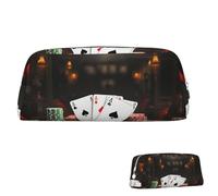 SDTYKHJ Federmäppchen, Pokerturnier, große Bleistifttasche, tragbare Münztasche, ästhetische Kosmetiktasche, Leder, Make-up-Tasche, silber, Einheitsgröße