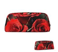 SDTYKHJ Federmäppchen, romantische rote Rosen, große Bleistifttasche, tragbare Münztasche, ästhetische Kosmetiktasche, Leder, Make-up-Tasche, Gold, One Size