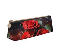 SDTYKHJ Federmäppchen, romantische rote Rosen, große Bleistifttasche, tragbare Münztasche, ästhetische Kosmetiktasche, Leder, Make-up-Tasche