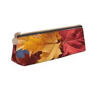 SDTYKHJ Federmäppchen, rot, gelb, Ahornblätter, großes Federmäppchen, tragbar, Münztasche, ästhetische Kosmetiktasche, Leder, Make-up-Tasche