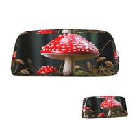 SDTYKHJ Federmäppchen, rot und weiß, Pilz, groß, tragbar, Münztasche, ästhetische Kosmetiktasche, Leder, Make-up-Tasche, Silber, One Size