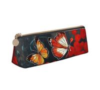 SDTYKHJ Federmäppchen, rote Blumen und Schmetterlinge, großes Federmäppchen, tragbar, Münztasche, ästhetische Kosmetiktasche, Leder, Make-up-Tasche