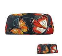 SDTYKHJ Federmäppchen, rote Blumen und Schmetterlinge, großes Federmäppchen, tragbar, Münztasche, ästhetische Kosmetiktasche, Leder, Make-up-Tasche, silber, Einheitsgröße