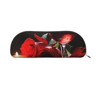 SDTYKHJ Federmäppchen, rote Rose, Weinglas und Kerze, großes Federmäppchen, tragbar, Münztasche, ästhetische Kosmetiktasche, Leder, Make-up-Tasche, silber, Einheitsgröße