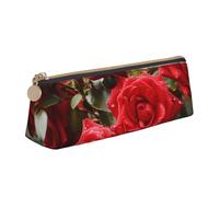 SDTYKHJ Federmäppchen, rote Rosen, Busch im Garten, großes Federmäppchen, tragbare Münztasche, ästhetische Kosmetiktasche, Leder, Make-up-Tasche