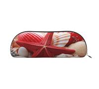 SDTYKHJ Federmäppchen, rote Seesternmuscheln, große Bleistifttasche, tragbare Münztasche, ästhetische Kosmetiktasche, Leder, Make-up-Tasche, silber, Einheitsgröße
