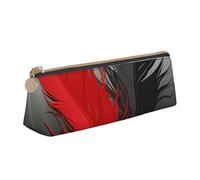 SDTYKHJ Federmäppchen, rote und schwarze Federn, große Bleistifttasche, tragbare Münztasche, ästhetische Kosmetiktasche, Leder, Make-up-Tasche