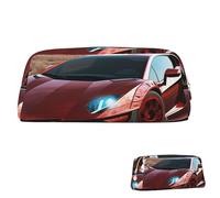 SDTYKHJ Federmäppchen, rotes Rennauto, großes Federmäppchen, tragbare Münztasche, ästhetische Kosmetiktasche, Leder, Make-up-Tasche, Gold, Einheitsgröße