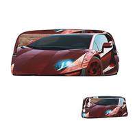 SDTYKHJ Federmäppchen, rotes Rennauto, großes Federmäppchen, tragbare Münztasche, ästhetische Kosmetiktasche, Leder, Make-up-Tasche, silber, Einheitsgröße