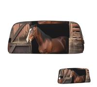 SDTYKHJ Federmäppchen, Scheunenpferd, großes Federmäppchen, tragbar, Münztasche, ästhetische Kosmetiktasche, Leder, Make-up-Tasche, silber, Einheitsgröße