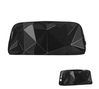 SDTYKHJ Federmäppchen, schwarz, geometrisch, groß, tragbar, Münztasche, ästhetische Kosmetiktasche, Leder, Make-up-Tasche, silber, Einheitsgröße