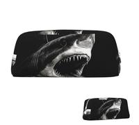 SDTYKHJ Federmäppchen, schwarz, Haikopf, groß, tragbar, Münztasche, ästhetische Kosmetiktasche, Leder, Make-up-Tasche, silber, Einheitsgröße